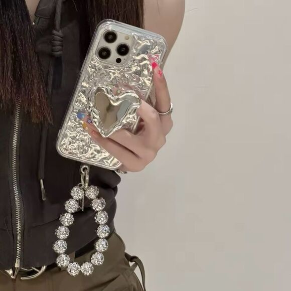 Silver Heart Charm Case for iPhone 15 Pro Max - Picture 4 of 7